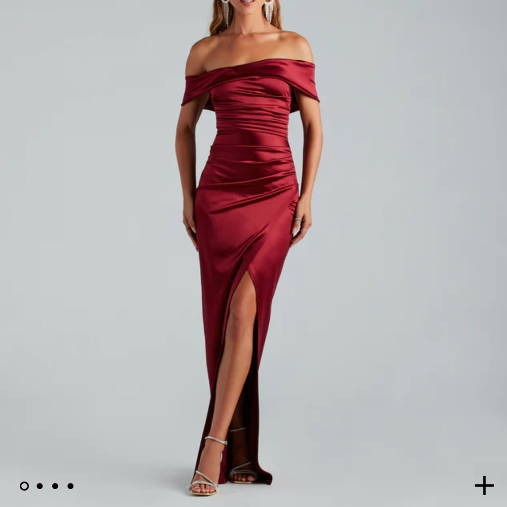 Red, Off the Shoulder, full length gown. Never worn. Tag still on